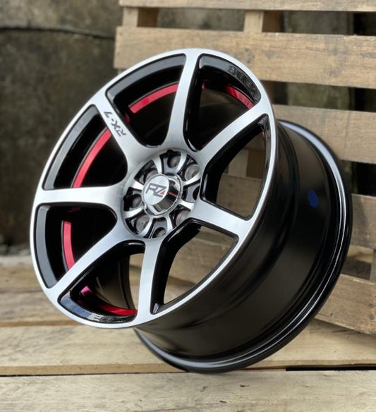 Aro 15X7.5 (L2140) 4/100/114.3 Black Machined Face Under Line Red Clear Coated (Set 4 Aros)